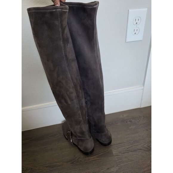 NINE WEST Brown Allair Over The Knee Round-Toe Pull-On Block Heel Boots Size 5.5 - Picture 3 of 7